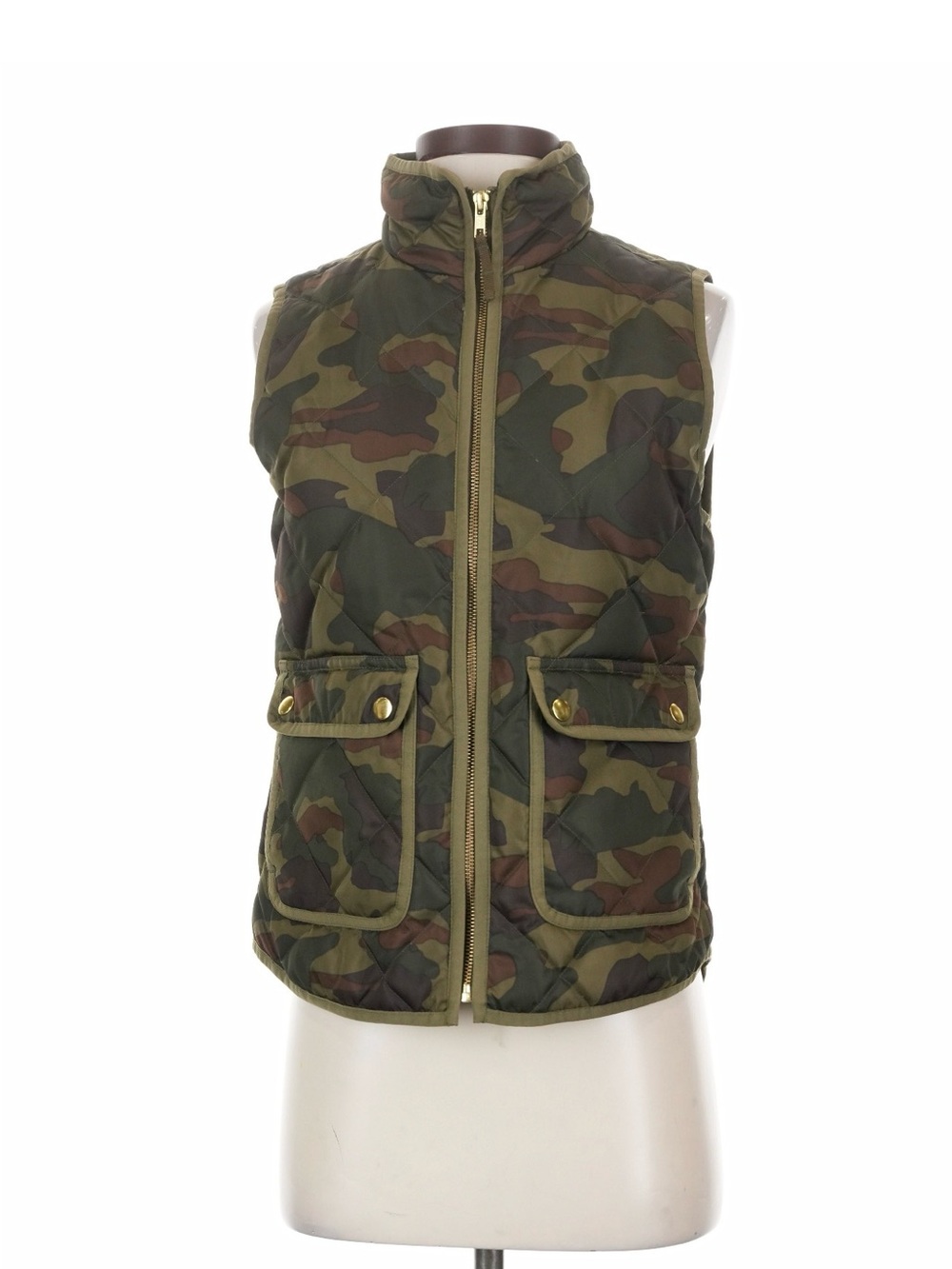 J. Crew Quilted Camo Puffer Vest - Olive Camo Small